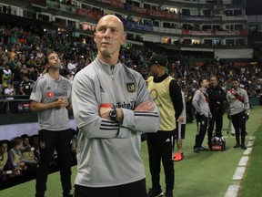 US LAFC coach Bob Bradley watches the match against Mexico´s Leon during the first leg quarterfinal football match of the CONCACAF Champions League at Nou Camp Stadium in Leon, Guanajuato state, Mexico on February 18, 2020.