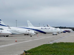 This photograph shows COP26 attendees' jets parked at the Edinburgh Airport, Scotland, on November 1, 2021.