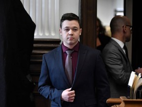 Kyle Rittenhouse enters the courtroom to hear the verdicts in his trial prior to being found not guilty on all counts at the Kenosha County Courthouse on November 19, 2021 in Kenosha, Wisconsin.