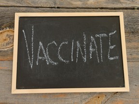 Vaccinate written in chalk on a chalkboard.