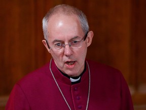 Archbishop of Canterbury Justin Welby speaks during the annual Lord Mayor's Banquet at Guildhall in London, Nov. 12, 2018.