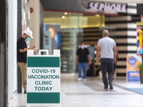 A COVID-19 vaccination site in White Oaks Mall in London, Ont. on September 14, 2021.