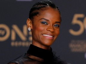 Letitia Wright poses backstage after winning the Outstanding Breakthrough Performance in a Motion Picture award for "Black Panther" at the 50th NAACP Image Awards in Los Angeles, March 30, 2019.