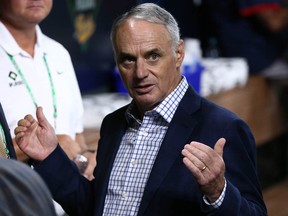 MLB commissioner Rob Manfred is seen before Game 1 of the 2021 World Series at Minute Maid Park.