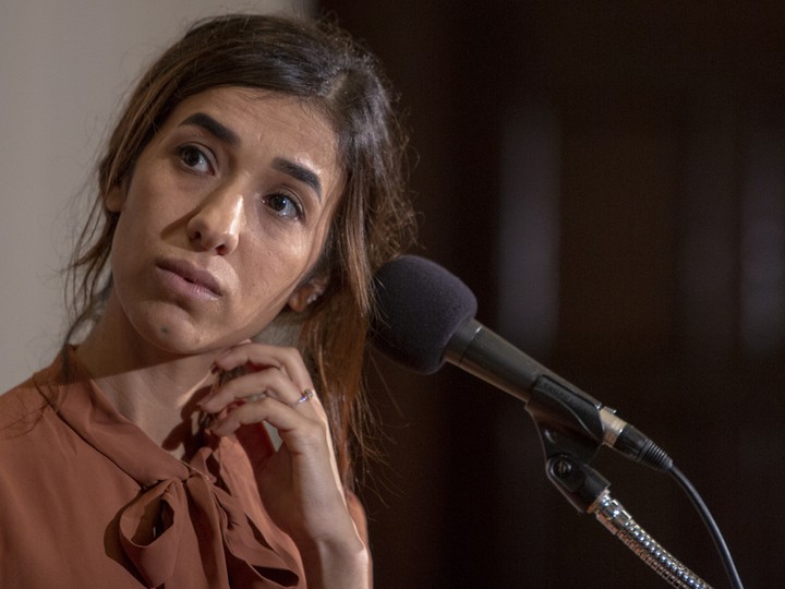  Nadia Murad, a 24-year-old Yazidi woman and co-recipient of the 2018 Nobel Peace Prize takes questions at the National Press Club on Oct. 8, 2018 in Washington, DC.