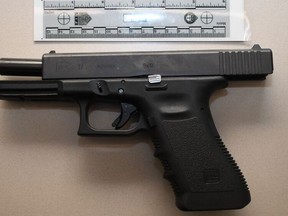 A Glock 17 seized during the arrest of Munir Saleh, 23, of Kitchener, on Oct. 31, 2021 in Toronto.