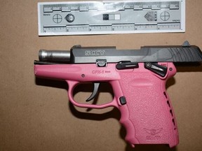A firearm allegedly seized by Toronto Police during a traffic stop Gerrard St. E. and Fairhead Mews area on Nov. 8, 2021.