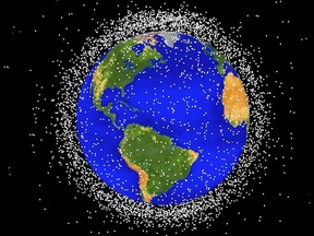 GRAPHIC - (CIRCA 1989):  This National Aeronautics and Space Administration (NASA) handout image shows a graphical representation of space debris in low Earth orbit. According to the European Space Agency there are 8,500 objects larger than 10 cm (approximately 3.9 inches) orbiting the earth and 150,000 larger than 1 cm (approximately 0.39 inches). NASA investigators are looking into the possibility that space debris may have caused the break up of the Space Shuttle Columbia upon reentry February 1, 2003 over Texas.