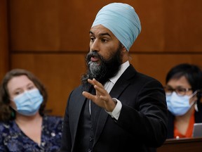 New Democratic Party leader Jagmeet Singh speaks during Question Period in the House of Commons in Ottawa, Nov. 24, 2021.