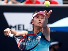 A file photo of China’s Peng Shuai serving during a match at the Australian Open on January 15, 2019.