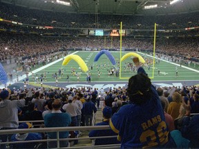 In this Nov. 12, 1995, file photo, St. Louis Rams fans fill the Trans World Dome in St. Louis, before the first game in the new stadium, against the Carolina Panthers.