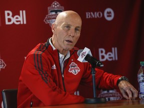 Toronto FC's new head coach and sporting director Bob Bradley speaks to reporters in Toronto, Ont. on Wednesday November 24, 2021.