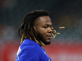 Blue Jays' Vladimir Guerrero Jr. looks on during a game against the Baltimore Orioles at Oriole Park at Camden Yards on Sept. 10, 2021.