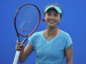 In this file photo taken on January 16, 2017, China's Peng Shuai celebrates her win against Daria Kasatkina of Russia during their women's singles first round match on day one of the Australian Open tennis tournament in Melbourne.