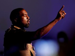 Rapper Kanye West makes a point as he holds his first rally in support of his presidential bid in North Charleston, South Carolina, U.S. July 19, 2020.