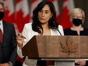 Minister of National Defence Anita Anand speaks during a news conference after the swearing-in of a new Cabinet in Ottawa, Ontario, Canada October 26, 2021.