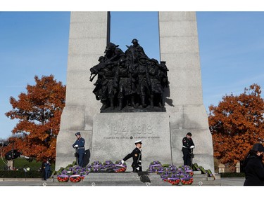 The National War Memorial is pictured on Remembrance Day in Ottawa, Nov. 11, 2021.