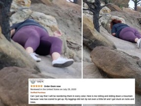 Woman shares hilarious leggings review where she showed herself rolling and  sliding down a mountain