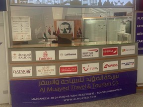 One of dozens of abandoned kiosks and ticket counters on Tuesday, Nov. 30 2021 in Marrakech Menara Airport in Morocco.