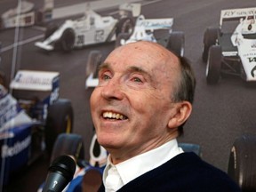 Williams Formula One team founder Frank Williams speaks during a party marking the team's 600th race, ahead of the British Grand Prix at the Silverstone Race circuit, central England, June 29, 2013.