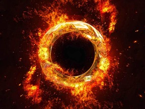 3D illustration of a burning metal ring