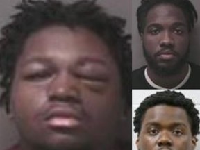 (Clockwise from left) Landry Longele Isokwala, 22, of Ottawa, Jesse Anyaengbu, 23, of no fixed address, and Nkema-Lilo Etale, 30, of Toronto, are each charged with kidnapping, robbery, assault with a weapon, forcible confinement, conspiracy to commit an indictable offence and uttering threats.