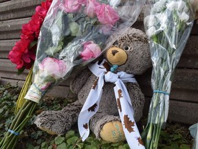 A memorial at the scene of a devastating crash Tuesday on Riverside Drive in west London is growing as the community mourns the death of an eight-year-old girl, who was among the eight girls, female teen and woman hit by an SUV while walking on the sidewalk. (CALVI LEON, The London Free Press)