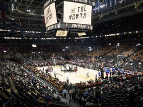 A view of Scotiabank Arena in Toronto, Ontario during a game between the Golden State Warriors and Toronto Raptors.