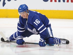 Mitchell Marner #16 of the Toronto Maple Leafs warms up prior to action against the Colorado Avalanche in an NHL game at Scotiabank Arena on December 1, 2021 in Toronto.