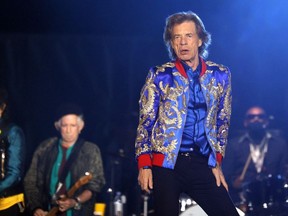 Rolling Stones singer Mick Jagger performs during a stop on the band's No Filter tour at Allegiant Stadium on November 6, 2021 in Las Vegas, Nevada.