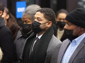 Former "Empire" actor Jussie Smollett arrives at the Leighton Criminal Courts Building to hear the verdict in his trial on December 9, 2021 in Chicago, Illinois.