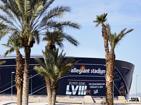 A general view of Allegiant Stadium after a news conference announcing that the venue will host the 2024 Super Bowl at Allegiant Stadium on December 15, 2021 in Las Vegas, Nevada.