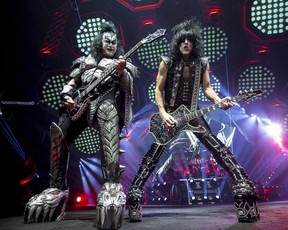 Gene Simmons and Paul Stanley of KISS performing on their End of the Road World Tour at Canadian Tire Centre in Ottawa on April 3, 2019.