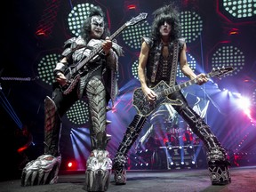 Gene Simmons and Paul Stanley of KISS performing on their End of the Road World Tour at Canadian Tire Centre in Ottawa on April 3, 2019.