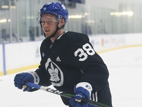 Toronto Maple Leafs' Rasmus Sandin was back at practice on Thursday for the first time since Dec. 5.