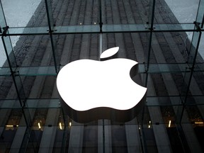 The Apple logo is seen in the lobby of New York City's flagship store January 18, 2011.