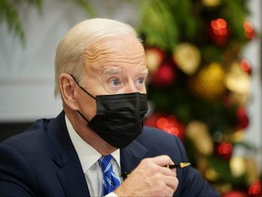 U.S. President Joe Biden speaks during a meeting with the White House COVID-19 Response Team in the Roosevelt Room of the White House in Washington, D.C. on Dec. 16, 2021.