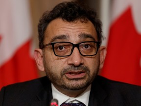 Canada's Minister of Transport Omar Alghabra takes part in a press conference in Ottawa, Ontario, Canada November 30, 2021.