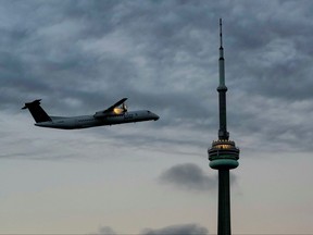An airplane takes off from Billy Bishop Airport in Toronto, Oct. 6, 2021.