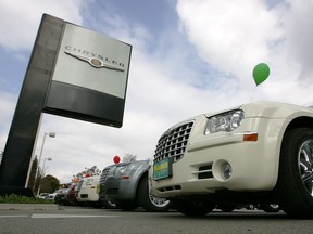 New Chrysler cars are displayed at a Chrysler dealership on March 1, 2007 in Martinez, Calif.