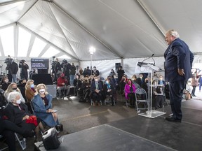 Ontario Premier Doug Ford speaks during an announcement at Mississauga Hospital, in Mississauga on Wednesday, Dec. 1, 2021.