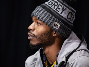 Hamilton Tiger-Cats wide receiver Brandon Banks speaks to media at the Hamilton Convention Centre during the CFL's Grey Cup week in Hamilton on Thursday, Dec. 9, 2021. The Hamilton Tiger-Cats will play the Winnipeg Blue Bombers in the 108th Grey Cup on Sunday.