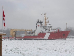 CCGS Samuel Risley breaks ice in the St. Clair River near Port Lambton on Feb. 8, 2021.