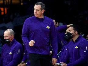 Head coach Frank Vogel of the Los Angeles Lakers during a game at Staples Center on December 7, 2021 in Los Angeles.