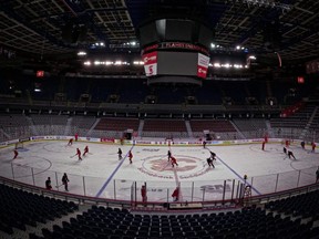 The Flames were back on the ice at the Scotiabank Saddledome on Boxing Day after being sidelined due to the NHL’s COVID-19 protocols, Sunday, Dec. 26, 2021.