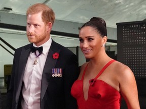 Prince Harry, Duke of Sussex and Meghan, Duchess of Sussex, arrive to the Intrepid, Sea Air & Space Museum's inaugural Intrepid Valor Awards on Nov. 10, 2021 in New York.