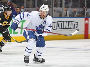 Morgan Rielly of the Leafs joined 11 other teammates on the COVID protocol list on Thursday/