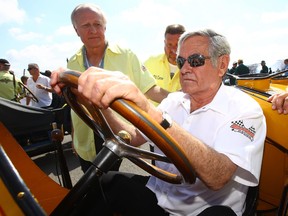 Al Unser Sr. drives the Marmon Wasp during the 100th running of the Indianapolis 500 at Indianapolis Motorspeedway on May 29, 2016 in Indianapolis, Ind.
