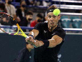 Spain's Rafael Nadal in action in Abu Dhabi, United Arab Emirates on December 18, 2021.