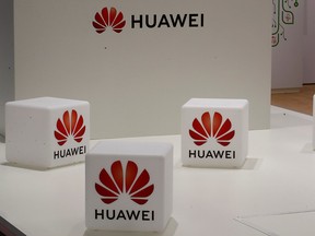 An advertisement booth of Chinese IT giant HUAWEI is pictured at a two-day party convention of Bavaria's Christian Social Union party (CSU) in Nuremberg, Germany, September 11, 2021.